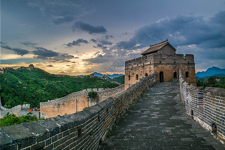 古代城墙长城日落背景