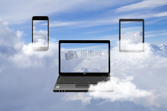 蓝天白云下的电脑图片
