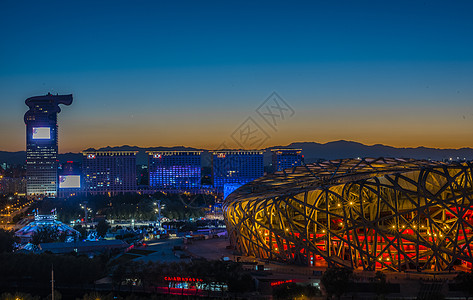 中国鸟巢奥体夜景背景