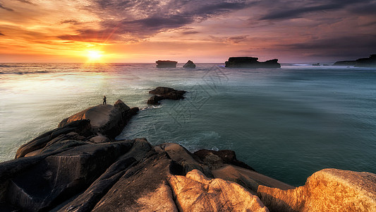 东极岛海景彩霞中的海景背景