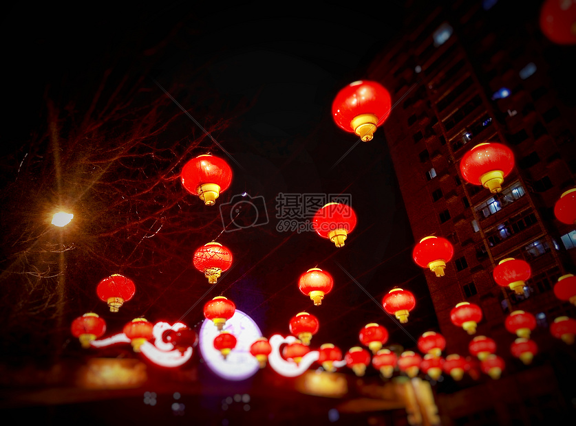 城市春节红灯笼夜景