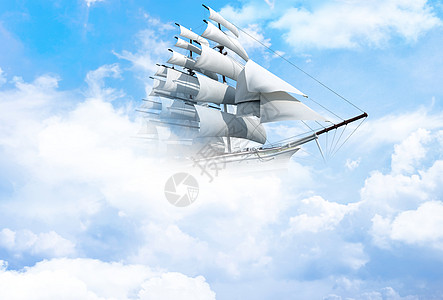 云中的帆船蓝天云中船高清图片