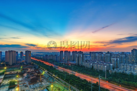 工地夜景城市日落风光背景