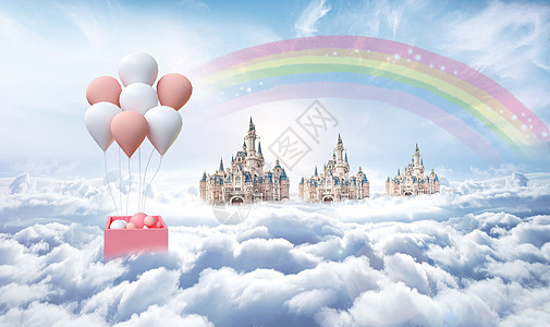 云层上的热气球520情人节背景高清图片