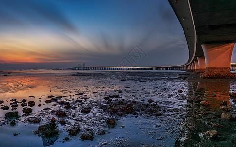 大海落日夕阳大桥背景