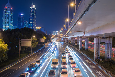 夜间公交高架下城市车流夜景背景