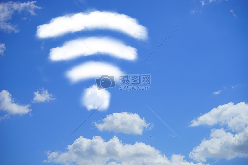 蓝色天空下的创意wifi云彩图片