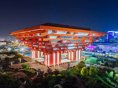 中国馆夜景航拍上海世博馆背景