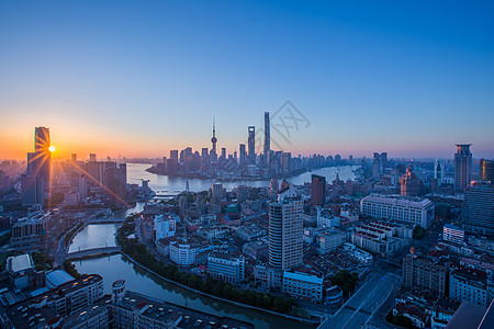 上海城市建筑日出风光日落夕阳东方明珠地标黄浦江背景图片