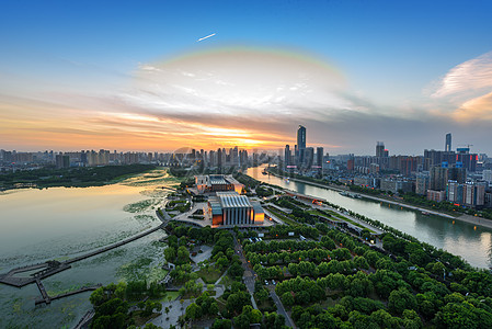 朝阳楼彩虹武汉城市风光背景