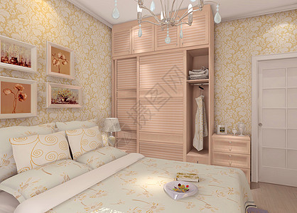 暖黄色的卧室效果图背景图片
