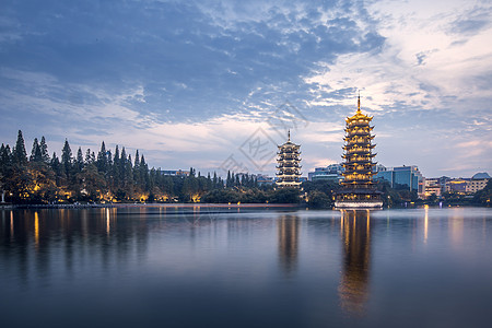 塔夜景桂林日月双塔背景