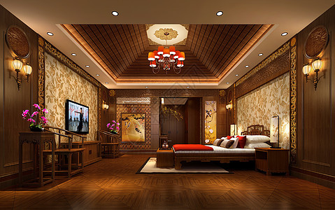 中式卧室设计效果图传统高清图片素材