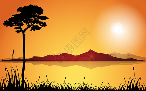 手绘-夕阳之下的天与地高清图片