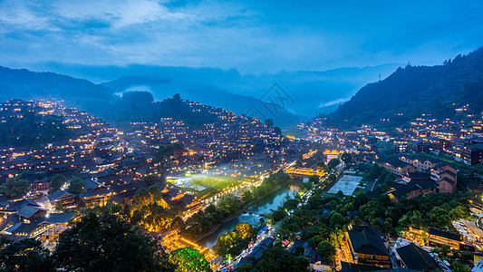 苗寨夜景风景图云体系高清图片