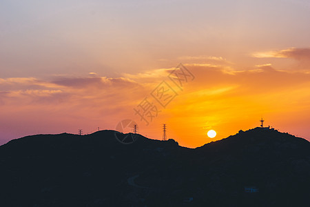 山上日出日落夕阳高清图片