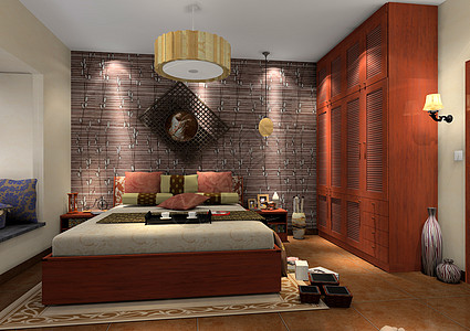 新中式效果图新中式卧室效果图背景