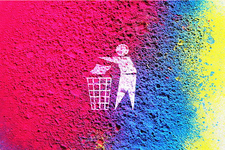 彩色喷漆墙上的垃圾桶标志图片