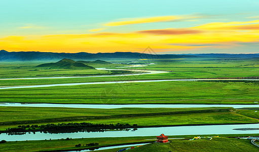 草原夕阳甘南草原风光背景