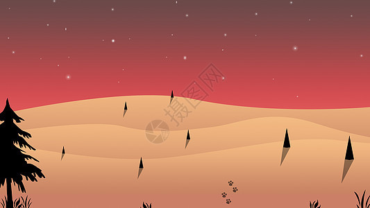 手绘-夜空下的寂静沙漠背景图片