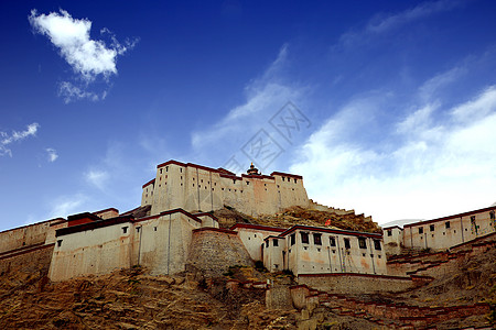 扎什伦布寺美丽端庄的西藏蓝背景