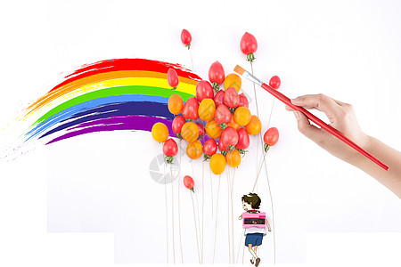 六一儿童节女孩和彩色气球高清图片