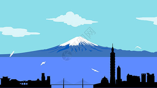 手绘-富士山与天空背景图片