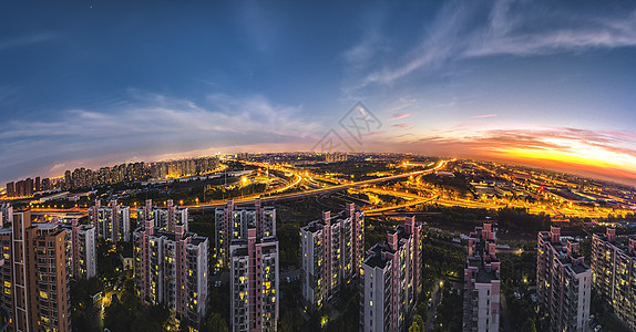 道路夜景万家灯火的上海城市全景背景