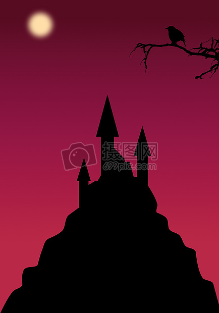 手绘-童话中的城堡与乌鸦图片