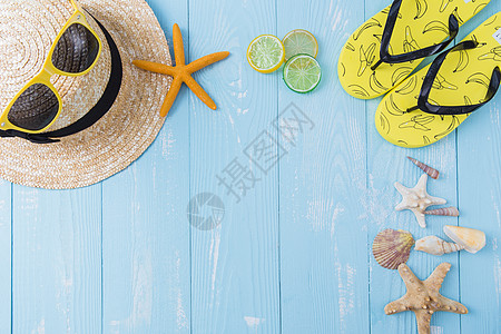 夏日海滩夏日帽子墨镜背景