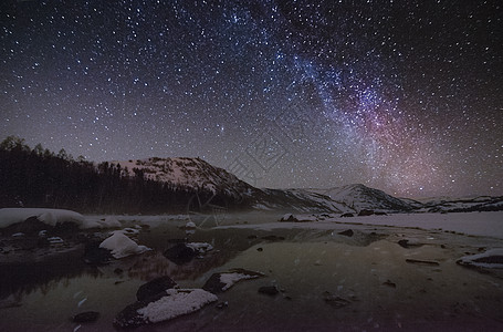 湖雪喀纳斯夜空星空银河背景