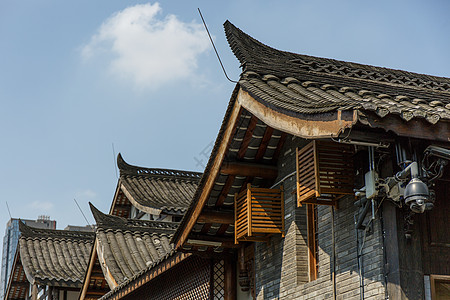 成都宽窄巷子-古建筑与天空背景图片