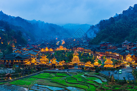 侗寨夜色背景图片