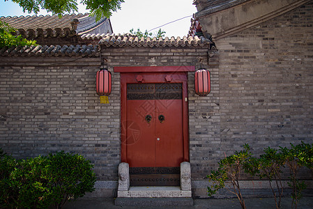 传统的门红色砖墙高清图片