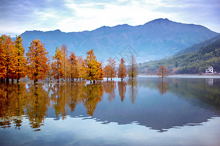 意境画黄山脚下宏村的风景背景