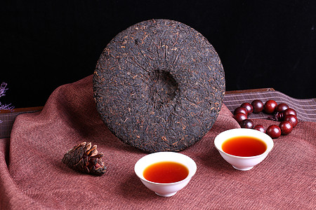 茶茶饼和紫砂壶茶汤普洱茶背景