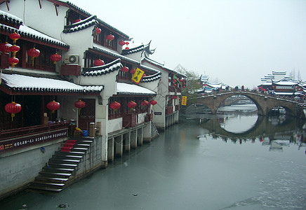 塘桥旅游风景-七宝老街雪景背景
