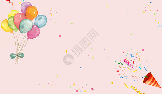 黄色彩带背景粉色气球背景设计图片