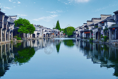 江南水乡古镇浙江湖州南浔古镇的夜色美景背景