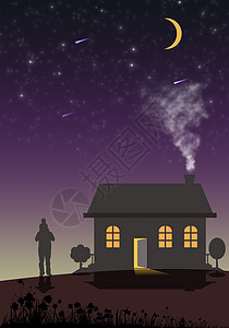 房屋手绘父亲节手绘-温暖的夜晚背景