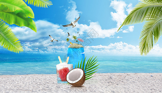 沙滩椰子树你好夏天设计图片