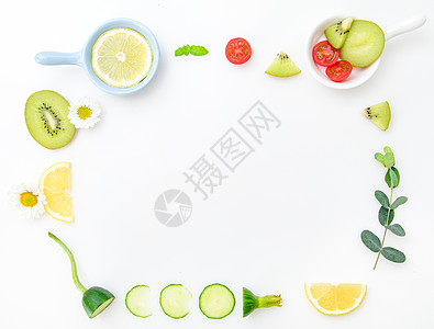 新鲜水果创意平铺摄影背景图片