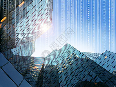 商务大厦和二进制代码背景图片