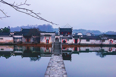 水墨徽派建筑水墨宏村背景