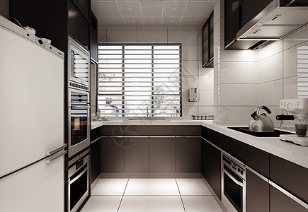 现代黑白黑白灰厨房效果图背景