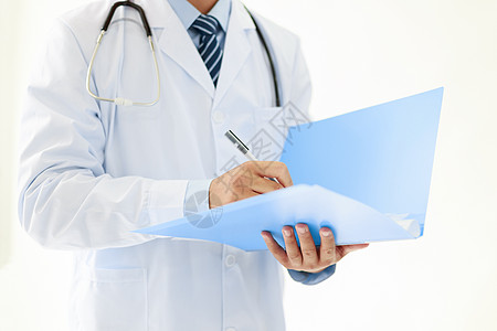 蓝色健康拿文件夹的医生背景