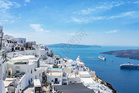 圣托里尼浪漫爱琴海美景背景