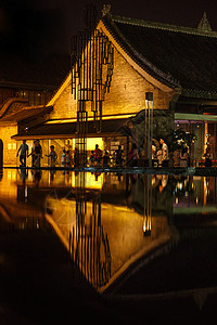 水池夜景夏日的成都太古里夜景背景