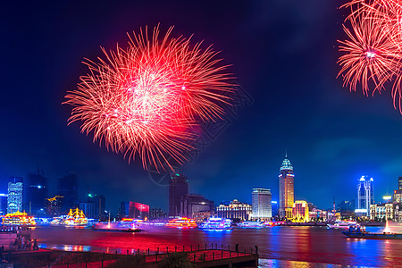 国庆促销海报上海的烟花之夜背景