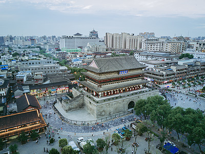 傍晚的西安钟楼西安钟鼓楼地标背景